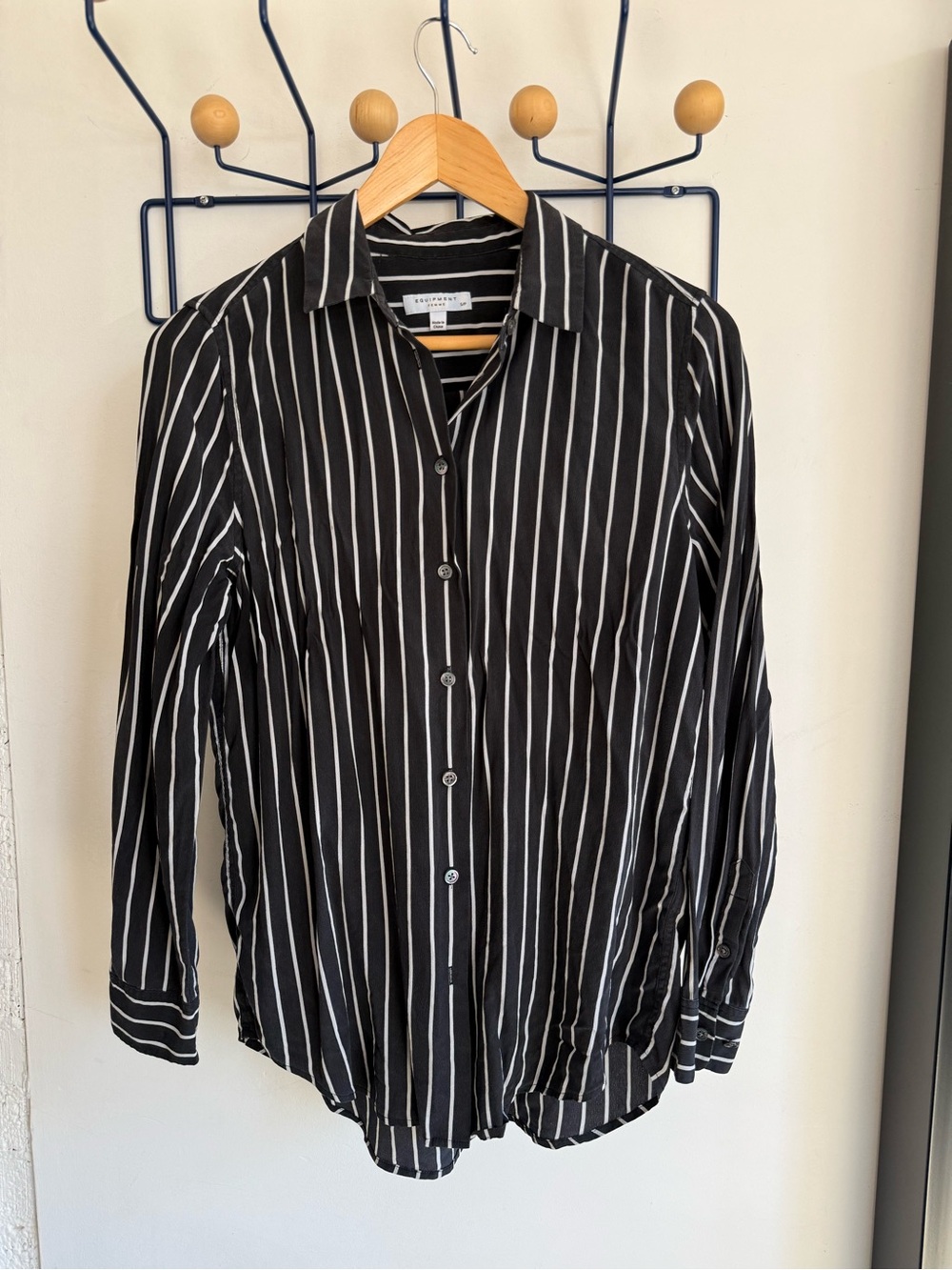 Equipment Black and White Vertical Stripe Button-Down Shirt
